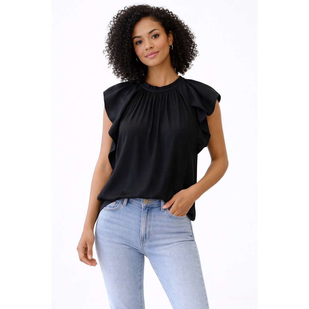 LOFT- Black Ruffled Relaxed Blouse Size XS